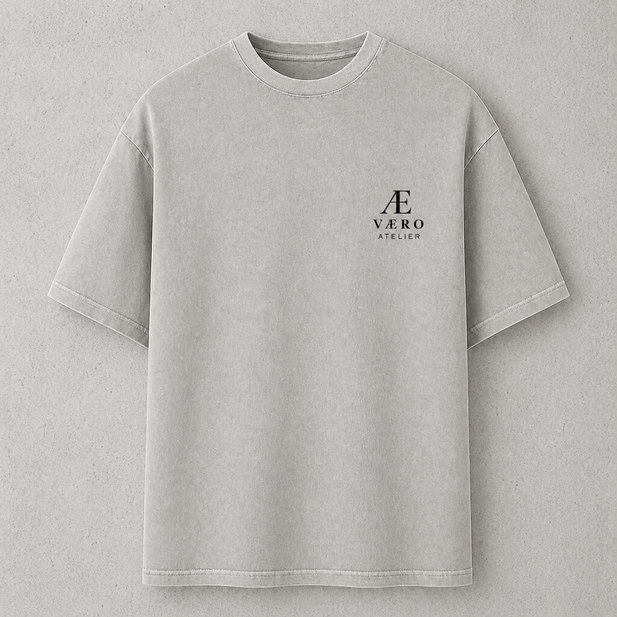 Gray t-shirt with a logo on a gray background